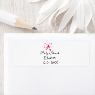 PINK BOW SIMPLE BABY SHOWER ADD NAME DATE MINIMAL RETURN ADDRESS LABEL
