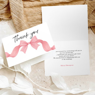 Pink Bow Simple She's Tying the Knot Bridal Shower Thank You Card
