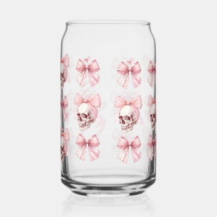 Pink Bow Skull Halloween Glass Can Drinkware