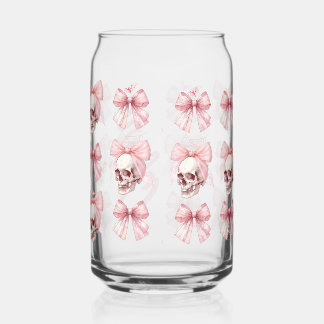 Pink Bow Skull Halloween Glass Can Drinkware