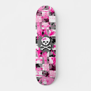 Pink Bow Skull Skateboard