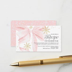 Pink Bow Snow in Love Bridal Shower Recipe Request Enclosure Card