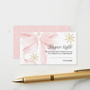 Pink Bow Snow in Love Diaper Raffle Enclosure Card
