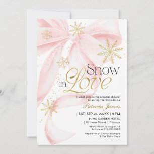 Pink Bow Snow in Love Winter Bridal Shower Invitation