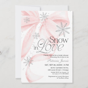 Pink Bow Snow in Love Winter Bridal Shower Invitation