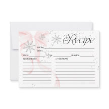 Pink Bow Snowflake Double-Sided Recipe Card