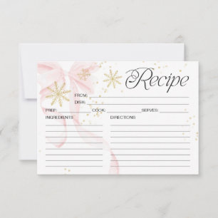 Pink Bow Snowflake Double-Sided Recipe Card