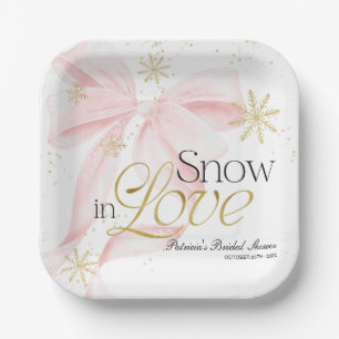 Pink Bow & Snowflake Snow In Love Bridal Shower Paper Plate