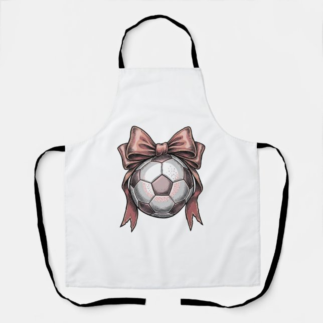 Pink Bow Soccer Ball Vintage Apron (Front)