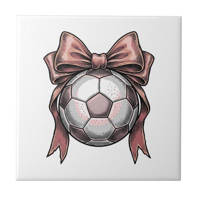 Pink Bow Soccer Ball Vintage Ceramic Tile (Front)