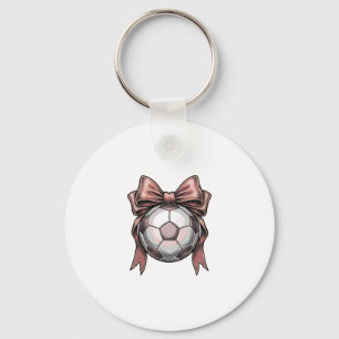 Pink Bow Soccer Ball Vintage Key Ring