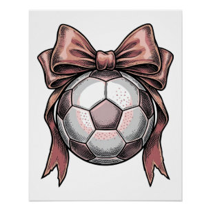 Pink Bow Soccer Ball Vintage Poster