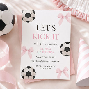 Pink Bow Soccer Birthday Party for Girls Coquette Invitation