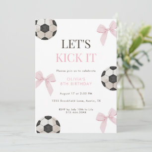 Pink Bow Soccer Birthday Party for Girls Coquette Invitation
