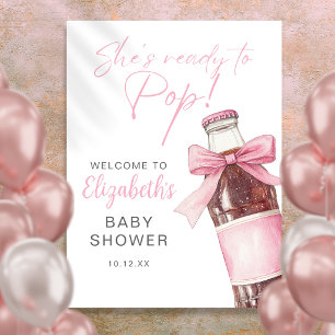 Pink Bow Soda Bottle Baby Shower Welcome Sign