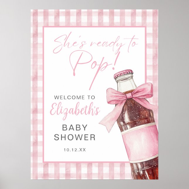 Pink Bow Soda Bottle Baby Shower Welcome Sign (Front)