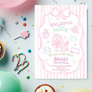 Pink Bow Spa Sleepover 13th Birthday Invitation