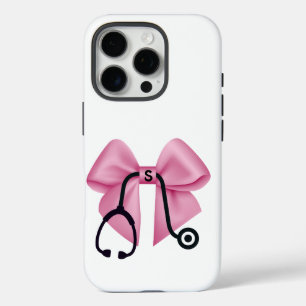 Pink Bow & Stethoscope Personalised Medical iPhone 16 Pro Case