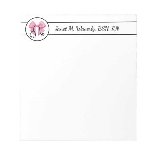 Pink Bow & Stethoscope Personalised Notepad (Front)