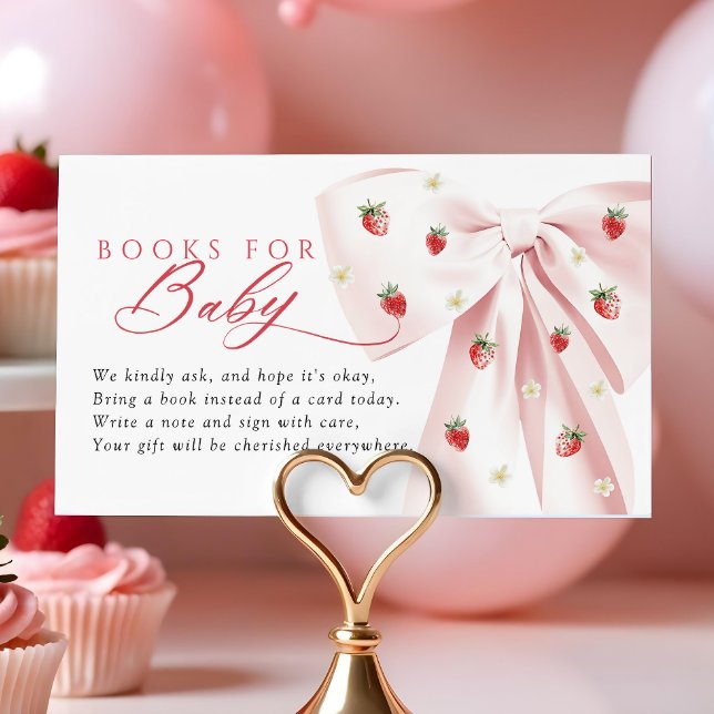 Pink Bow Strawberries Baby Shower Books for Baby Enclosure Card (Creator Uploaded)