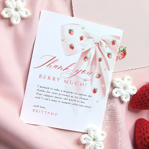 Pink Bow Strawberries Baby Shower Thank You Card