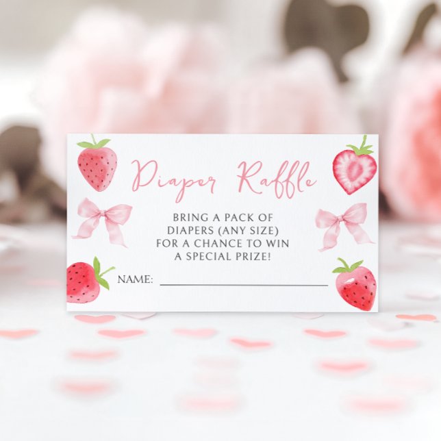 Pink Bow Strawberry Baby Girl Shower Diaper Raffle Enclosure Card (Creator Uploaded)