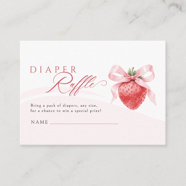 Pink Bow Strawberry Baby Shower Diaper Raffle Enclosure Card (Front)