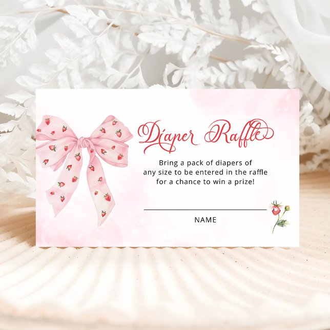 Pink Bow Strawberry Berry Sweet Diaper Raffle Enclosure Card (Creator Uploaded)