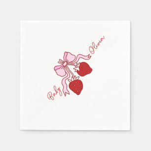 pink bow strawberry Girl Baby Shower Napkin