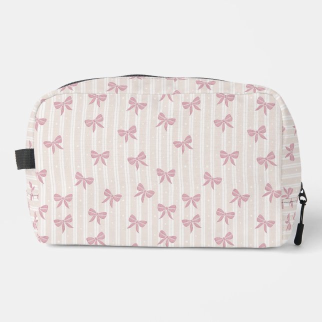 Pink Bow Stripe Cosmetic  Dopp Kit (Front)