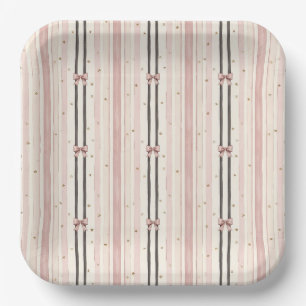 Pink Bow & Stripe Pattern Halloween Baby Shower Paper Plate