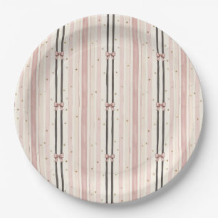 Pink Bow & Stripe Pattern Halloween Baby Shower Paper Plate