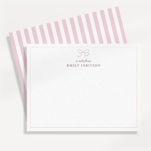 Pink Bow & Stripes a Note From Flat Note Card
