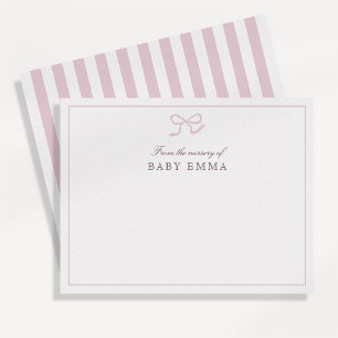 Pink Bow & Stripes From the Nursery of, Thank you Invitation