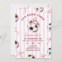 Pink Bow Stripes Girl Soccer Game Time Birthday