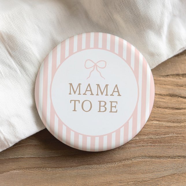 Pink Bow Stripes Paris Baby Shower Mama to Be 7.5 Cm Round Badge (Creator Uploaded)