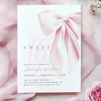 Pink Bow Sweet 16 Birthday Invitation