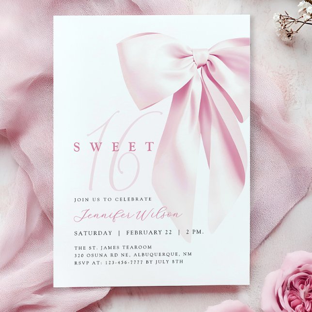 Pink Bow Sweet 16 Birthday Invitation (Creator Uploaded)