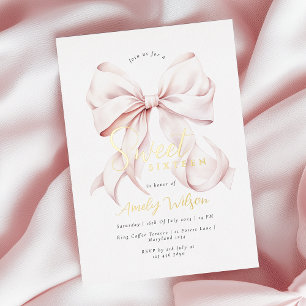 Pink Bow Sweet 16 Girl Foil Invitation