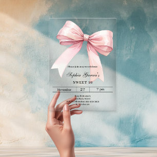 Pink bow Sweet 16 luxury clear Acrylic Invitations