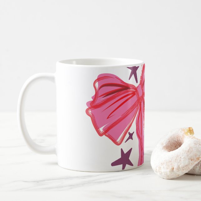 Pink Bow "Sweet Dreams" Glitter Typography Coffee Mug (With Donut)