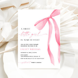 Pink Bow Sweet Little Girl Baby Shower Invitation