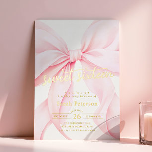 Pink Bow Sweet Sixteen Birthday Foil Invitation