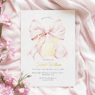 Pink Bow Sweet Sixteen Birthday Foil Invitation