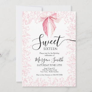 pink bow Sweet Sixteen Birthday Invitation