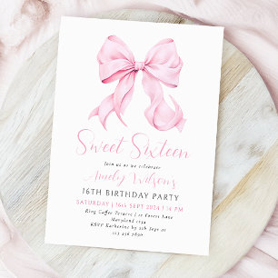 Pink Bow Sweet Sixteen Birthday Invitation