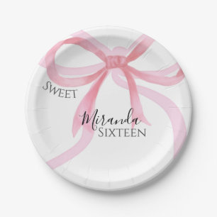 Pink Bow Sweet Sixteen Birthday Paper Plate