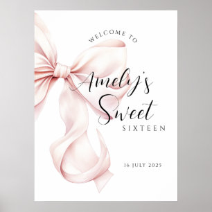 Pink Bow Sweet Sixteen Birthday Welcome Poster
