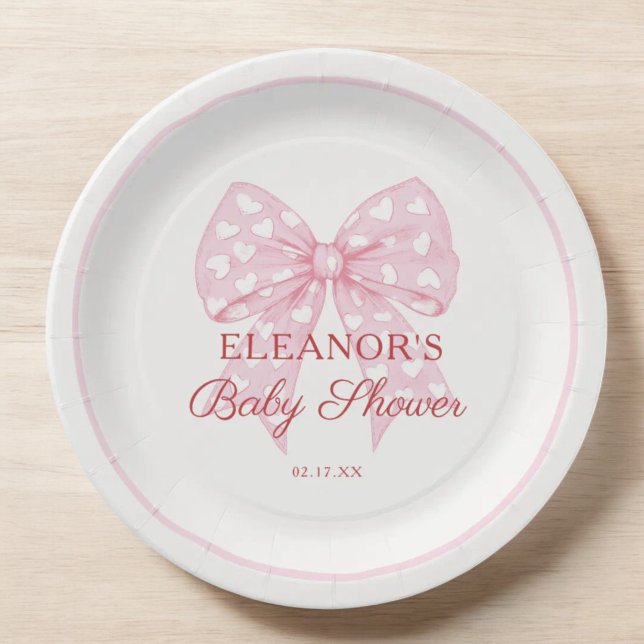 Pink Bow Sweetheart Girl Baby Shower Paper Plate (Creator Uploaded)