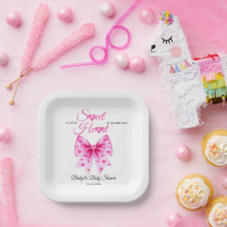 PInk Bow Sweetheart girl Valentine's Baby shower  Paper Plate